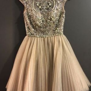 Sherri Hill Dress Short Pleated 00 nude